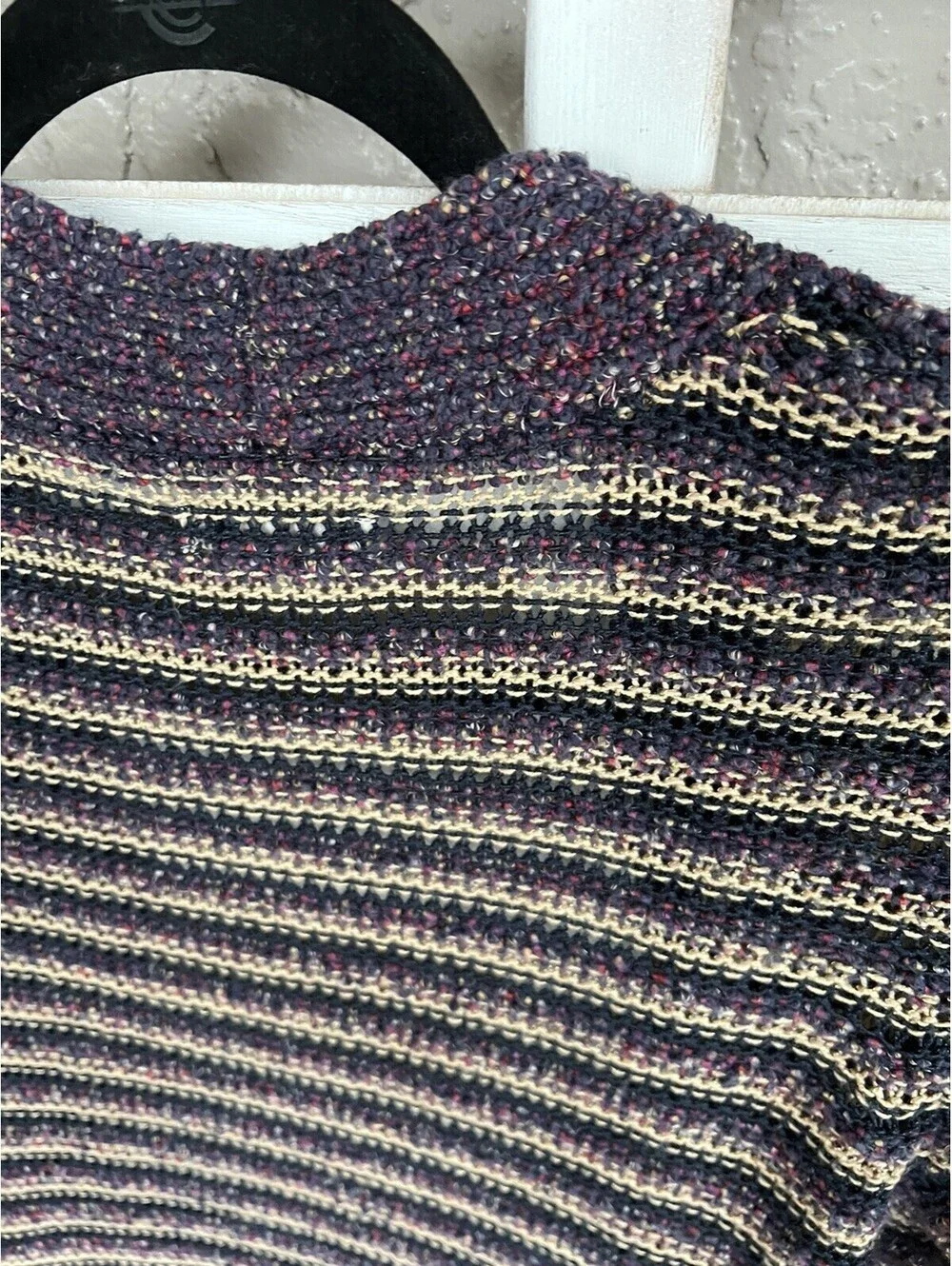 Lucky Brand Striped Pockets Long Cardigan Sweater  Purple Cream Size M.